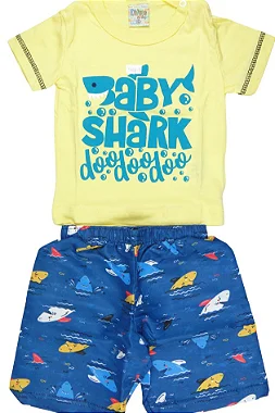 CONJUNTO MENINO BABY SHARK / BERMUDA  - TAMANHO P AO G