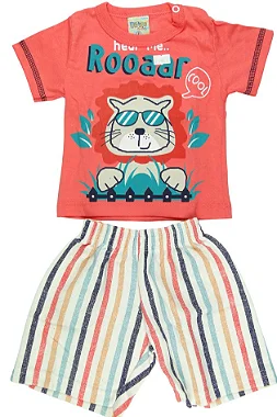 CONJUNTO MENINO CAMISETA CAT HEAR ME SALMÃO  / BERMUDA   - TAMANHO P AO G