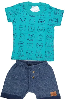 CONJUNTO MENINO PANDA I AM PRETTY / BERMUDA  - TAMANHO P AO G