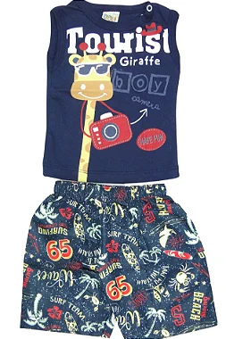 CONJUNTO MENINO TURIST GIRAFFE  SILK DE GIRAFA/ BERMUDA TAMANHO P AO GG