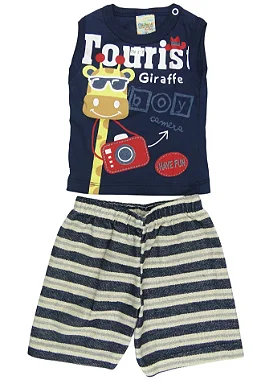 CONJUNTO MENINO TURIST GIRAFFE  SILK DE GIRAFA/ BERMUDA TAMANHO P AO GG
