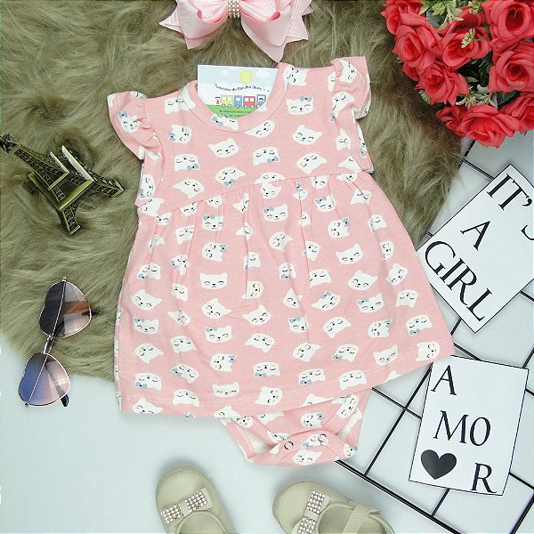 BODY VESTIDO GATINHA  - TAMANHOS 0-12 MESES