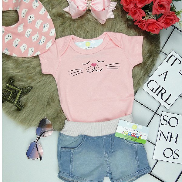 CONJUNTO BODY RIBANA ROSA  COM SILK GATINHA E BABADOR - TAMANHO P AO GG