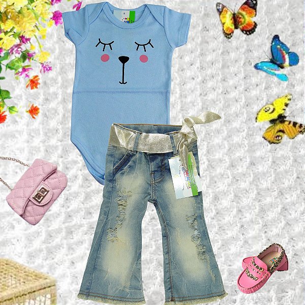CALÇA FLARE MÕNICA BABY COM CINTO  TAMANHOS P AO GG