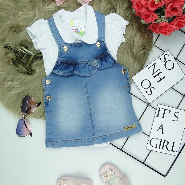 CONJUNTO JARDINEIRA C/ BODY MI 2257 - TAMANHO 2-4 MESES