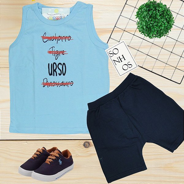 Conjunto Menino shorts e camiseta regata urso  Tamanho 03