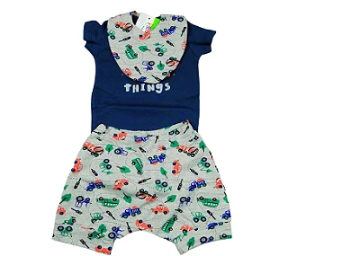 TRIJUNTO DE BODY LITTLE THINGS COM SHORTS SARUEL E BABADOR TAMANHO P A 12 MESES