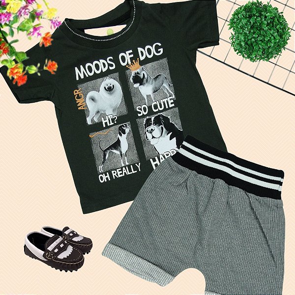 Conjunto Menino Shorts e Camiseta Mood of Dog  - Tamanho P ao GG