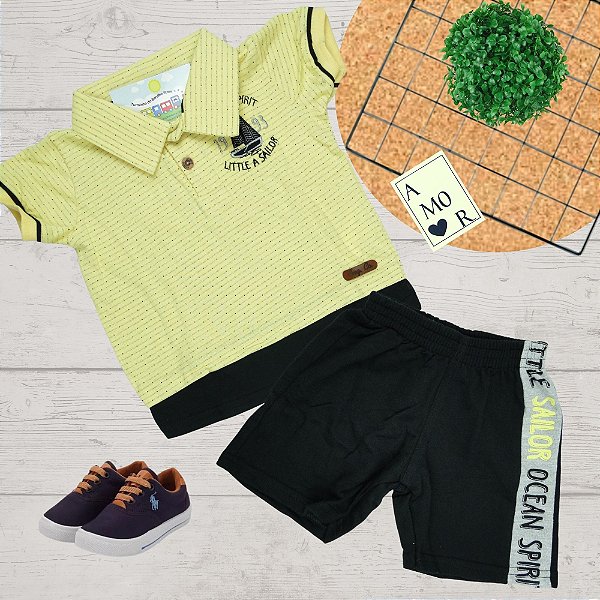 Conjunto Menino shorts e camiseta polo Ocean Spirit 1993 -  Tamanho P ao GG