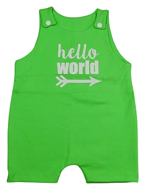 JARDINEIRA CURTA C BOTÕES DE ABERTURA NAS ALÇAS HELLO WORLD  Tamanho P ao GG