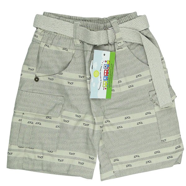 BERMUDA MENINO DE SARJA CINZA CLARO  ESTAMPADO - COM BOLSO LATERAL TAMANHO 1 AO 8