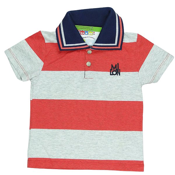 CAMISETA POLO MENINO CINZA E VERMELHO TAMANHO 1 AO 8