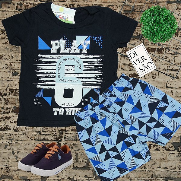 Conjunto Menino shorts e camiseta Play 6 to win  Tamanho 1 ao 8