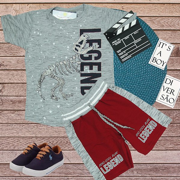 Conjunto Menino shorts e camiseta Legend Dino coll  Tamanho 02 ao 8