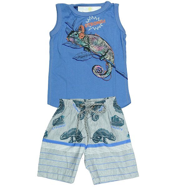 Conjunto Menino shorts e camiseta regata Camaleão strong  Tamanho 2 ao 8