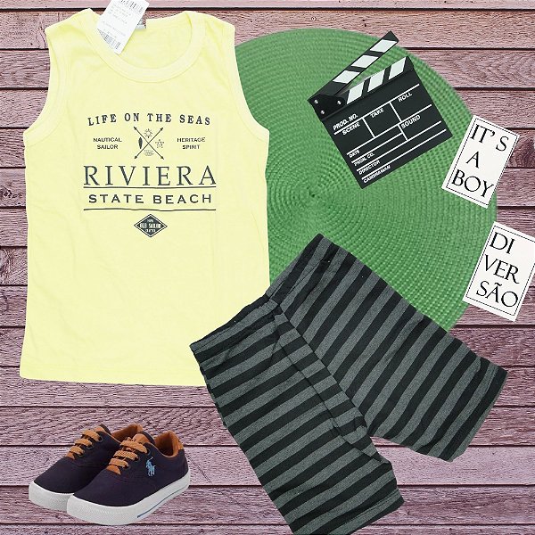 Conjunto Menino Shorts e camiseta Rivieira Skate Beach - Tamanho 2 ao 8