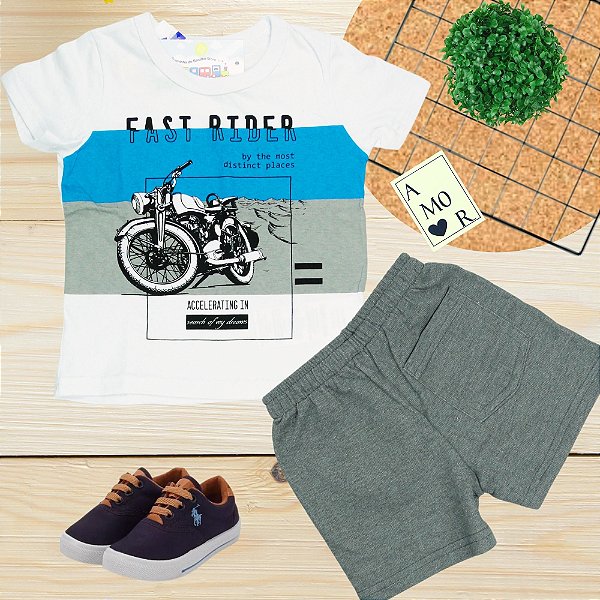Conjunto Menino shorts e camiseta Fast Rider Tamanho 1 ao 8