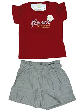 Conjunto Menina Shorts e camiseta Flower Tamanho 01 ao 8