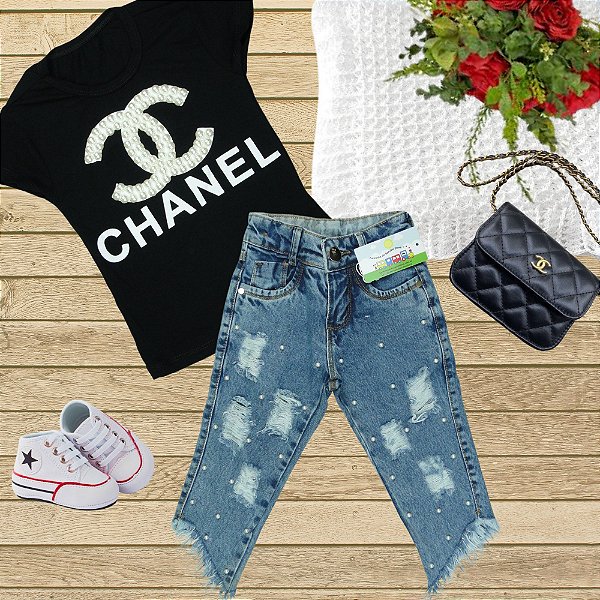 CALÇA JEANS MENINA DESTROYED COM PEROLA - TAMANHO 2 À 8