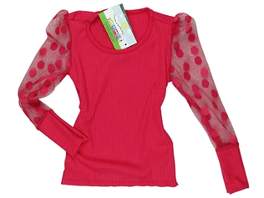 BLUSA MENINA MANGA BUFANTE  PINK - TAMANHO 2 À 8