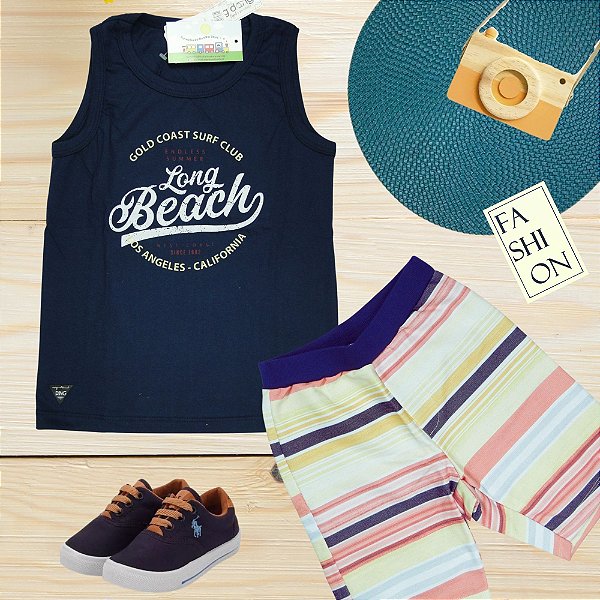 Conjunto Menino Shorts e camiseta regata Long Beach  - TAMANHO 2 AO 8