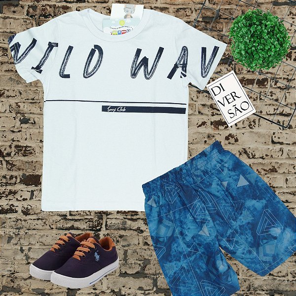 Conjunto Menino Shorts e camiseta Wild Way Surf Club - TAMANHO 2 AO 8