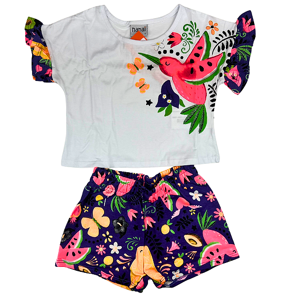 CONJ MENINA NANAI SHORTS+ BLUSA NEON  TAMANHO 1 AO 8
