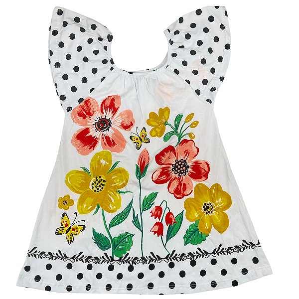VESTIDO NANAI BRANCO ESTAMPA FLORAL TAMANHO 1 AO 8