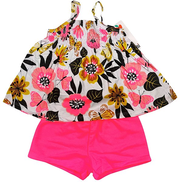 CONJ NANAI SHORTS + BLUSA PINK NEON  TAMANHO 1 AO 8