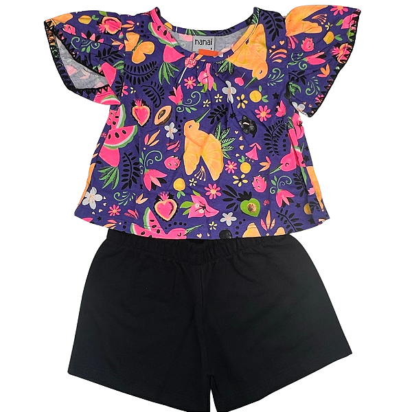 CONJ NANAI CROPPED + SHORTS NEON ROXO TAMANHO 1 AO 8