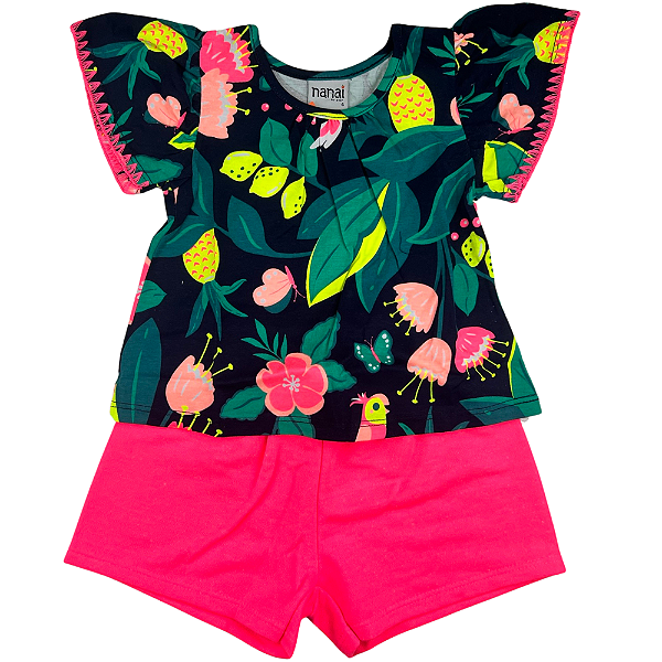 CONJ NANAI CROPPED + SHORTS PINK NEON TAMANHO 1 AO 8