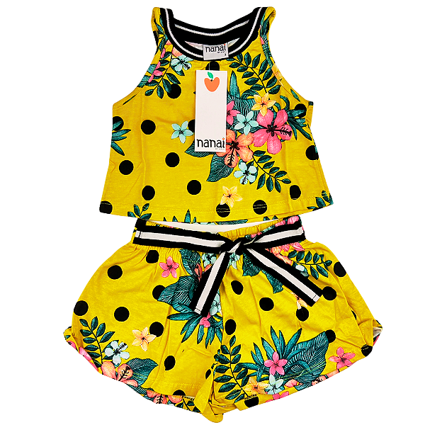 CONJ NANAI CROPPED + SHORTS AMARELO QUEIMADO E CINTO TAMANHO 1 AO 8