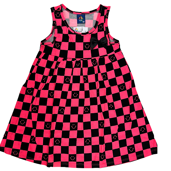 VESTIDO PIPA BY KYLY PINK NEON QUADRICULADO  TAM 1 AO 8