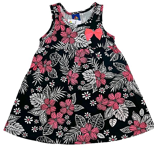 VESTIDO PIPA BY KYLY PRETO FLORES ROSA TAM 1 AO 8