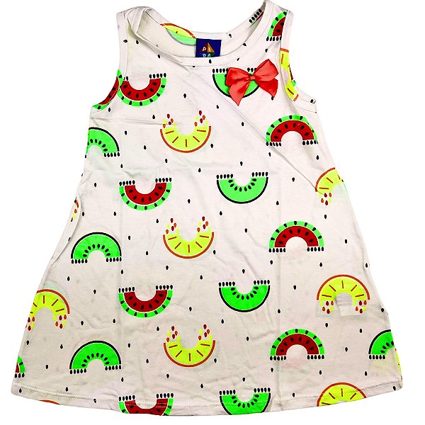 VESTIDO PIPA BY KYLY BRANCO FRUTAS TAM 1 AO 8