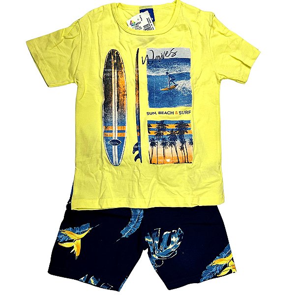 CONJ MASC CAMISETA PIPA BY KYLY SURF AMARELO