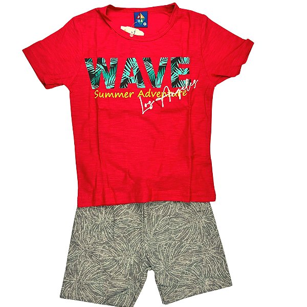 CONJ MASC CAMISETA PIPA BY KYLY WAVE VERMELHO