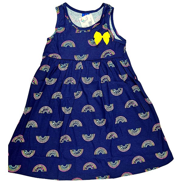 VESTIDO PIPA BY KYLY AZUL ESCURO ARCO IRIS COM LAÇO