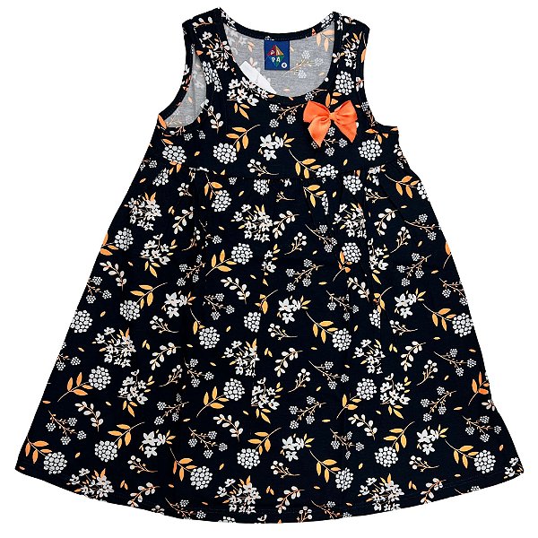 VESTIDO PIPA BY KYLY PRETO FLORAL COM LAÇO LARANJA