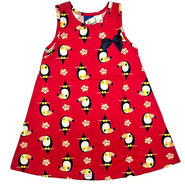 VESTIDO PIPA BY KYLY VERMELHO TUCANO COM LAÇO PRETO