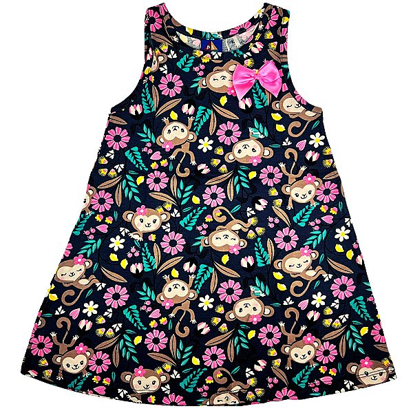 VESTIDO PIPA BY KYLY PRETO MONKEY COM LAÇO ROSA