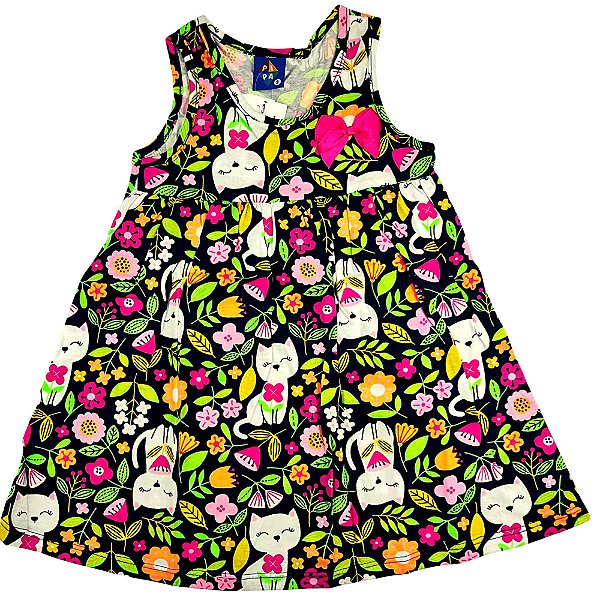 VESTIDO PIPA BY KYLY PRETO GATINHAS COM LAÇO ROSA