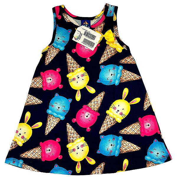 VESTIDO PIPA BY KYLY PRETO SORVETES GATINHOS