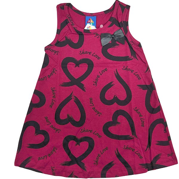 VESTIDO PIPA BY KYLY VINHO CORAÇÃO COM LAÇO PRETO