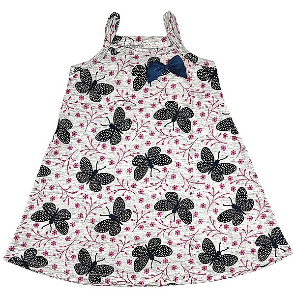 VESTIDO PIPA BY KYLY DE ALCINHA CINZA BORBOLETAS PRETA