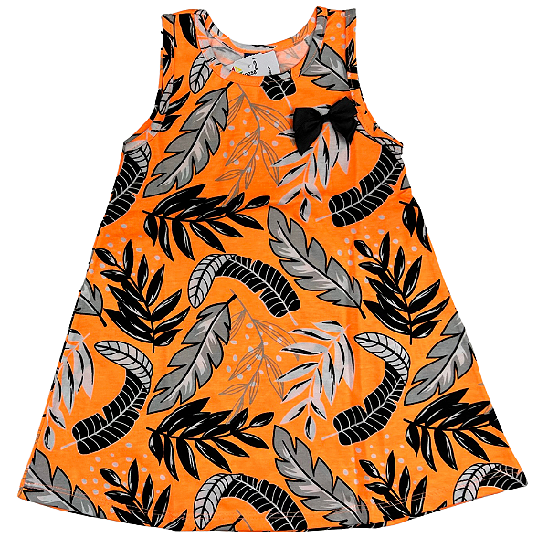 VESTIDO PIPA BY KYLY LARANJA NEON FOLHAS TAM 1 AO 8