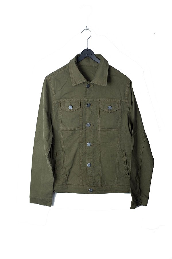 Camisa jeans verde militar feminina Clearance