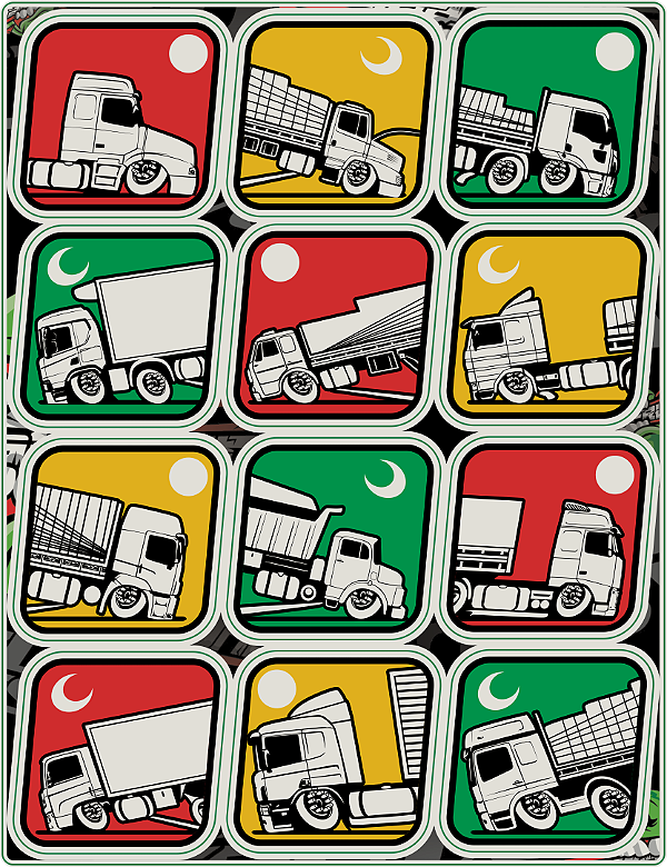 Cartela de Adesivos Caminhões - Pequena