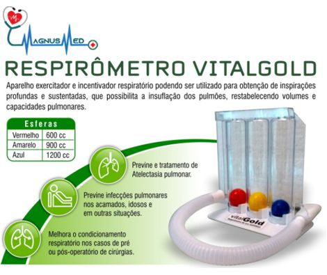 Exercitador Pulmonar Adulto Respirômetro - VitalGold