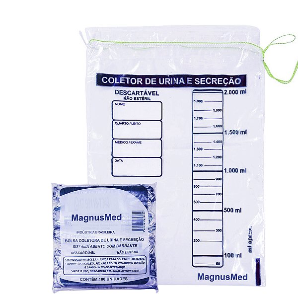 Coletor de Urina / Secreção Sistema Aberto 2 Lts ( Barbante / cordão )c/ 100 unidades